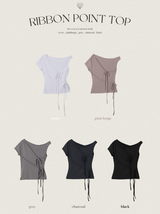 リボンストラップオフショルダーショートスリーブTシャツ (5color)