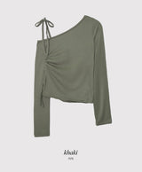 One Shoulder Slit Slim T-shirt (5color)