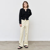 WOMAN ロゴ入りラウンドネック長袖カーディガン [BLACK]