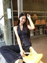 Cowgirl denim V-neck sleeveless top