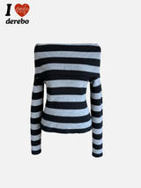 Star Stripe Off-Shoulder Long Sleeve Knitwear
