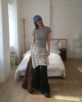 Dome lace see-through unbalanced layered midi skirt