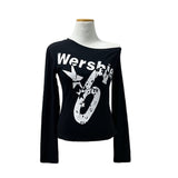 Rush Star Off-Shoulder Print Long-Sleeve Tee (4 Colors)