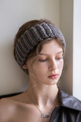 Wool blend knit ear warmer and hairband (Brown grey)