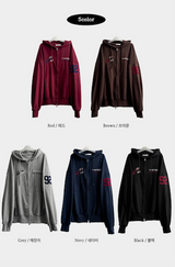 Moco Number Patch Embroidery Overfit Two Way Hooded Zip-Up