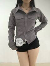バックリボンストライプポケットシャツ