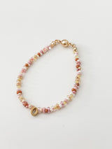 Pink Volcano Beads Initials Bracelet