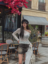 [Wool 30%] アーバンオフショルダーテンセルロングスリーブレス