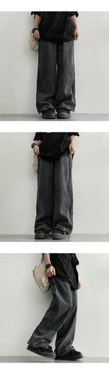 [M–2XL] Mutto Back Banding One-Tuck Wide Denim Pants (4 colors)
