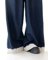 Lace Dark Denim Banded Waist Wide Pants