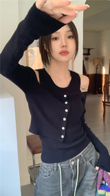 Fake off-shoulder knit top