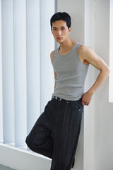 High ribbed logo sleeveless(Gray)