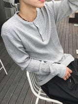 Overlock Henley Neck Knit Long Sleeve 4C