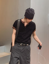 Kato Henley Neck Slub Short Sleeve T-shirt
