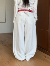 Fine X Strap Two-way Button Wide Long Pants