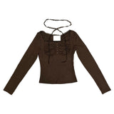 Brown shirring button T