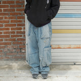 Blunt denim fatigue pants / Washed blue