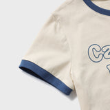 キャンパスラバークリームクロップ半袖リンガーtシャツ