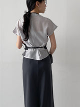 Pleated Mock Neck Cap Sleeve Blouse
