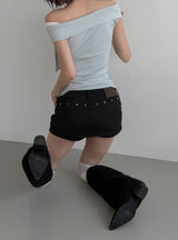 Studded Cotton Low Skirt Pants
