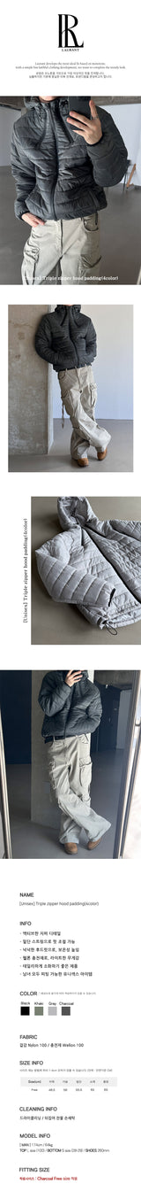[Unisex] Triple zipper hood padding(4color)