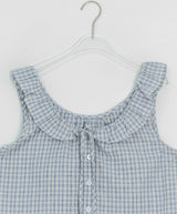 Baso Check Frill Seersucker Boat-Neck Blouse