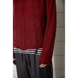 ARGYLE ELBOW KNIT ZIP-UP HOODIE / BURGUNDY