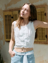 LACE CROP SLEEVELESS BLOUSE WHITE