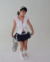 Star Patch Shirring Zip-Up Blouse
