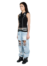 MUSH PATCH WAFFLE SLEEVELESS HOODIE IN BLACK