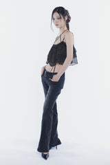 VERA BELTED BOOT-CUT DENIM black