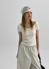 [MADE] Bellini Shirring V-Neck Short Sleeve Tee