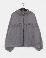 Matheng Frill Checkered Hooded Zip-Up Jumper