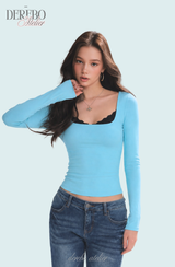 Mint Blue Square Long-Sleeve T-Shirt