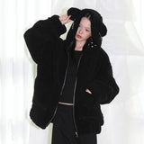 Punk Bear Fleece Jacket - BLACK