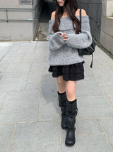 [Scrunchie Set] Nora オフショルダールーズニット