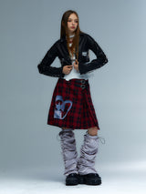 Emoha Hand-painted catcatcat punk short leather jacket