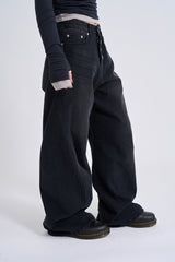 Button-fly wide denim pants