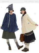 BETWEENAND Autumn round-neck baby dress, floral long skirt, lantern-sleeve long-sleeved shirt dress for women in autumn