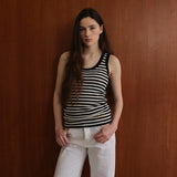 Wool 100% Striped Knit Sleeveless_Black