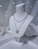 [(G)I-DLE Shuhua Necklace] ミスティックバタフラインレイヤードネックレス - Silver color