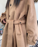 Aren Wool Raglan Belted Long Coat