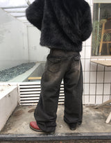 No.1538 Aポケットワイドブラックデニムパンツ