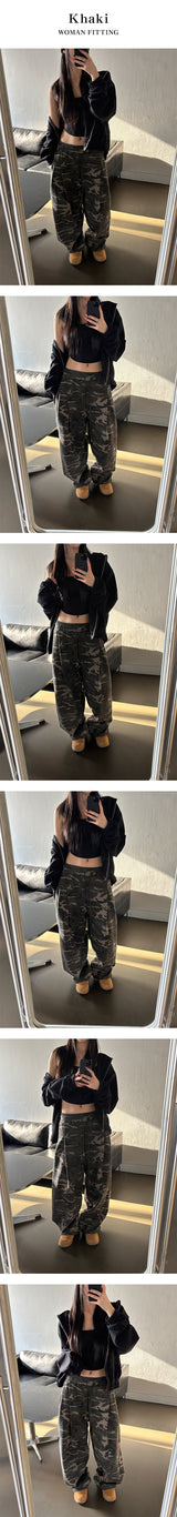 [Unisex] ワイドカモフラージュバンドパンツ(2color)