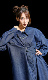 ドレーピングベーシックロングシャツ  ライクデニムディープブルー