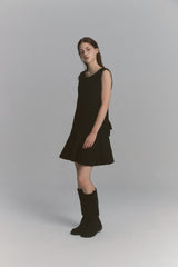 Back Ribbon Tweed Dress Black