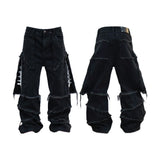 SEXXDEVIL Detachable 2-in-1 washed raw-edge jeans