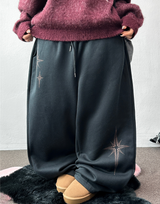 wide balloon fleece-lined hustle fire print wide long pants 🩶 3 COLOR