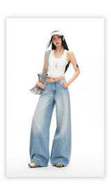 ハイウエストシームレスゴールデンレイシオストレートデニムパンツ