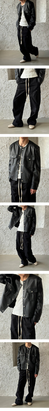 [F/W] ラウンドポケットレザージャケット (2color)